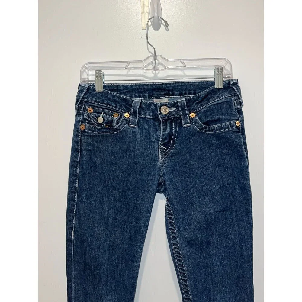 True Religion Blue Denim Embroidered Pockets Skinny Fit Jeans Women's Size 27